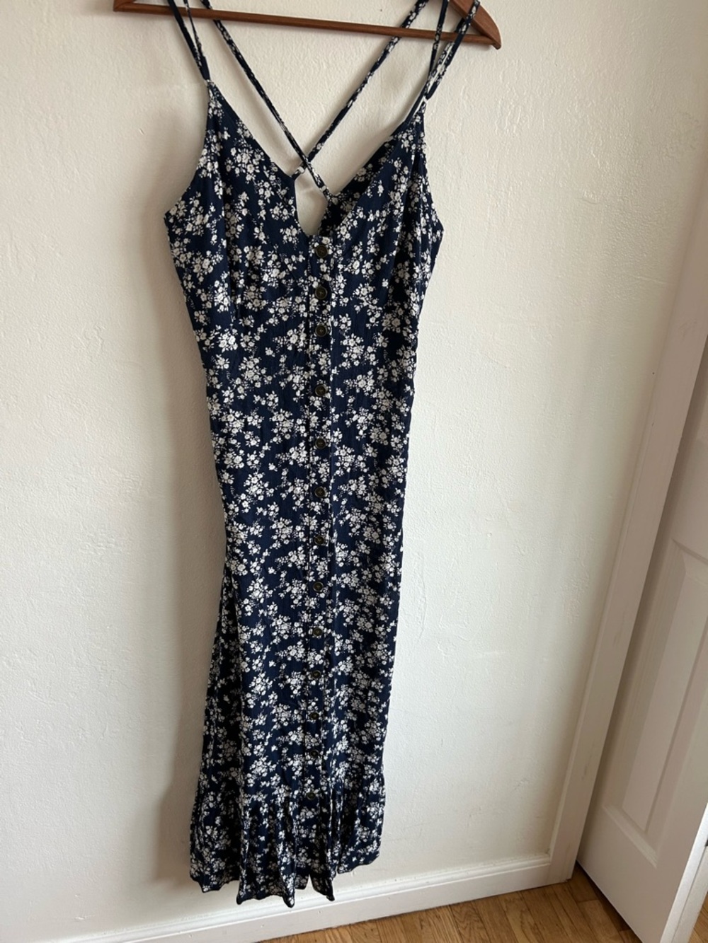 Navy Floral Maxi Dress with Spaghetti Straps